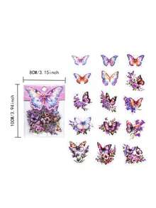 1包/30張蝴蝶和花卉拼貼寵物貼紙包,適用於剪貼簿,日記,diy裝飾 - 彩色 - 查看 4