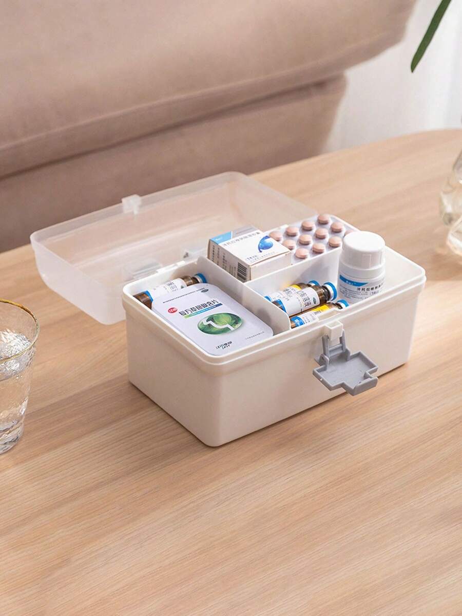 家庭防塵大容量醫藥箱急救箱收納盒多層可攜式塑料醫療箱 - 白色 - 查看 1