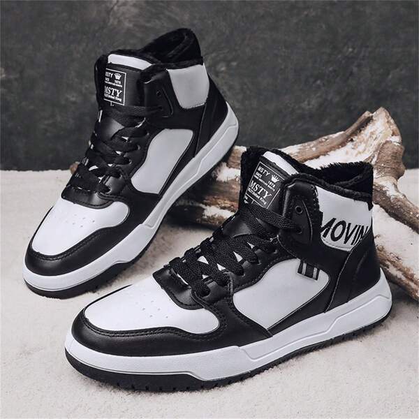 Zapatos de media caña para patinaje para hombre, zapatillas deportivas, zapatos casuales negros de caña alta con forro térmico para invierno, zuecos deslizantes para exteriores