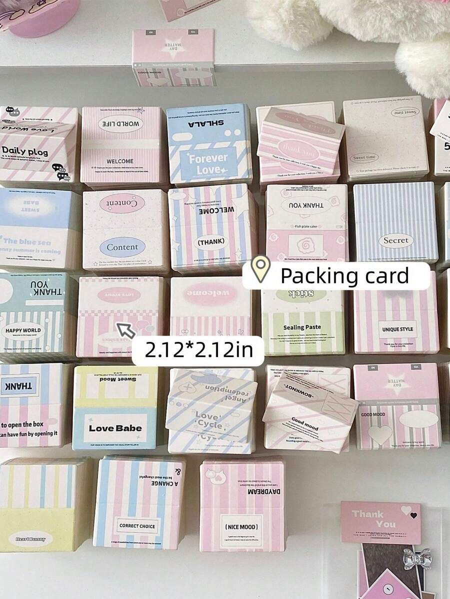 50pcs Random Korean Macaron Color Tone Mini Square Folded Card Packaging Material For Idol Fans Gift & Packaging Card Back To School,Back To School,School Supplies