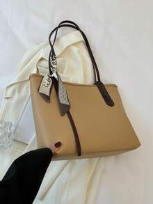 1 Miếng Màu thuần Da giả Có thể mang đi Dung lượng lớn Dây kéo Khép kín Đúng mốt Đơn giản giản dị Linh hoạt Vai Túi tote Đối với Của phụ nữ Sử dụng hàng ngày - Màu Khaki - Xem 8