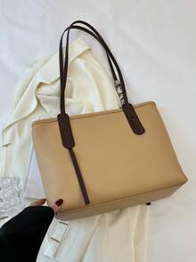 1 Miếng Màu thuần Da giả Có thể mang đi Dung lượng lớn Dây kéo Khép kín Đúng mốt Đơn giản giản dị Linh hoạt Vai Túi tote Đối với Của phụ nữ Sử dụng hàng ngày - Màu Khaki - Xem 7