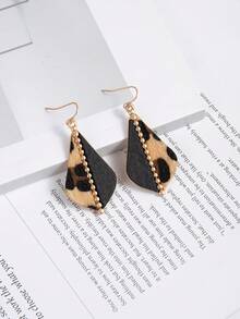 1對女性豹紋木製耳環,時尚獨特的珠寶禮物