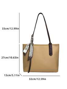 1 Miếng Màu thuần Da giả Có thể mang đi Dung lượng lớn Dây kéo Khép kín Đúng mốt Đơn giản giản dị Linh hoạt Vai Túi tote Đối với Của phụ nữ Sử dụng hàng ngày - Màu Khaki - Xem 5