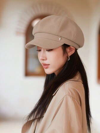 En stjärna broderi baskerhatt för kvinnor, lämplig för vår och höst, koreansk fashionabel ansiktslyftande åttakantig målarhatt