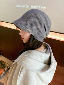 1 件裝女灰色純色和條紋毛帽適合冬季保暖、戶外活動、日常穿著和髮飾