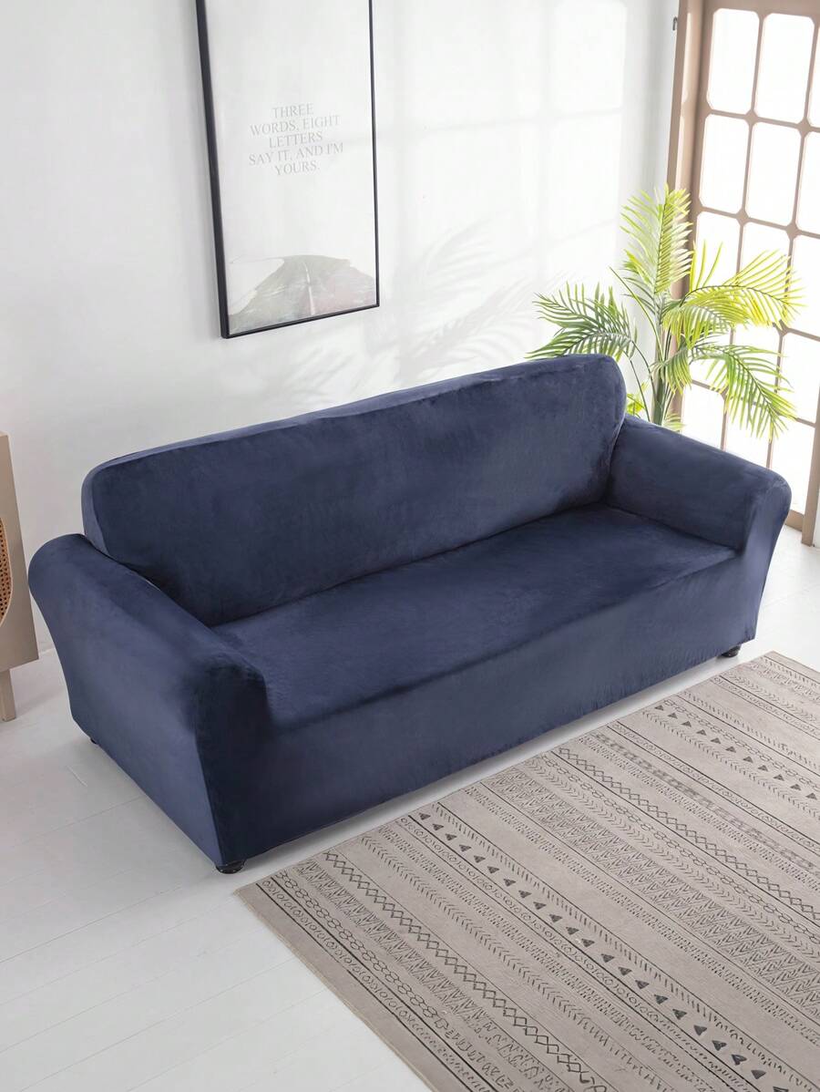 银狐绒 藏青色（绒）全包弹力沙发套 亲肤顺滑保护套 通用沙发罩 1件 - 藏蓝色 - 查看 1