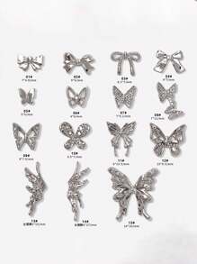 10入組豪華銀色金屬3d蝴蝶翅膀鑽石指甲藝術裝飾品 - 銀色 - 查看 4