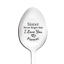 1pc 19x2.8cm Sister I Love You Stainless Steel Spoon Gift For New Year Unique Birthday Gift Coffee Lover Christmas Gift Gift ,Kitchen,Christmas Gift - Silver - View 5