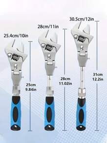 帶延伸齒輪頭的可調式新月扳手,5合1多功能10英寸延伸調節扳手,可180度折疊,可旋轉頭的扭矩扳手,適用於水電空調等設備!5合1多功能10英寸延伸可調扳手 - 銀色 - 查看 2