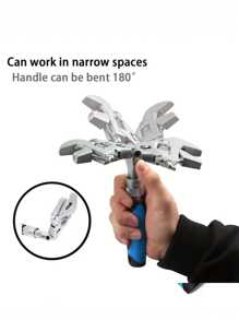 帶延伸齒輪頭的可調式新月扳手,5合1多功能10英寸延伸調節扳手,可180度折疊,可旋轉頭的扭矩扳手,適用於水電空調等設備!5合1多功能10英寸延伸可調扳手 - 銀色 - 查看 7