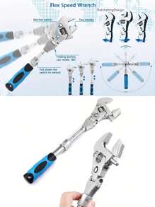 帶延伸齒輪頭的可調式新月扳手,5合1多功能10英寸延伸調節扳手,可180度折疊,可旋轉頭的扭矩扳手,適用於水電空調等設備!5合1多功能10英寸延伸可調扳手 - 銀色 - 查看 9