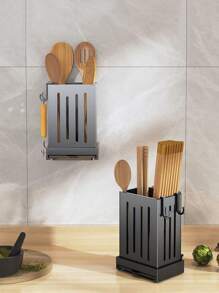 1pc Kitchen Organizer Rack With Drainage For Tableware And Cutlery Storage, No Drilling Required - Grey - View 3