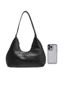 Women's Shoulder Bag With Letter Print - Black - View 7