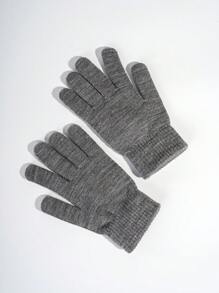 1pair Women's Solid Color Winter Warm Knit Gloves - Grey - View 1