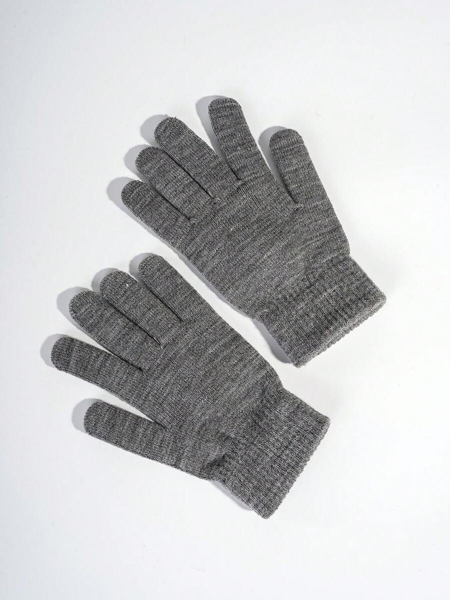 1pair Women's Solid Color Winter Warm Knit Gloves - Grey - View 1