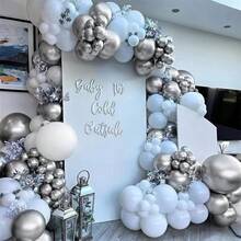 30入組5/10/12吋金屬銀色氣球,大號、中號、小號鍍鉻閃亮銀色乳膠派對氣球,適用於生日、畢業、嬰兒派對、迪斯科、婚禮裝飾(附銀色帶) - 銀色 - 查看 8