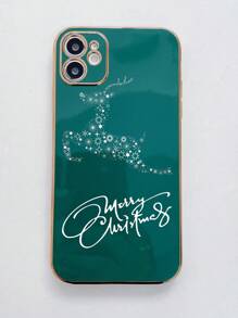 1個聖誕節英文雪花鹿深綠色直邊金邊電鍍手機殼,適用於iphone/samsung/xiaomi/redmi - 墨綠色 - 查看 3