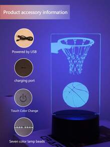 1pc Touch Control 7 Colors Basketball Themed 3d Night Light & Basketball Atmosphere Gift Lamp - Multicolor - View 3