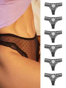 6入組女式性感蕾絲丁字褲