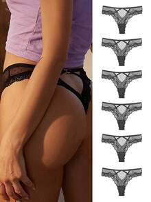 6入組女式性感蕾絲丁字褲