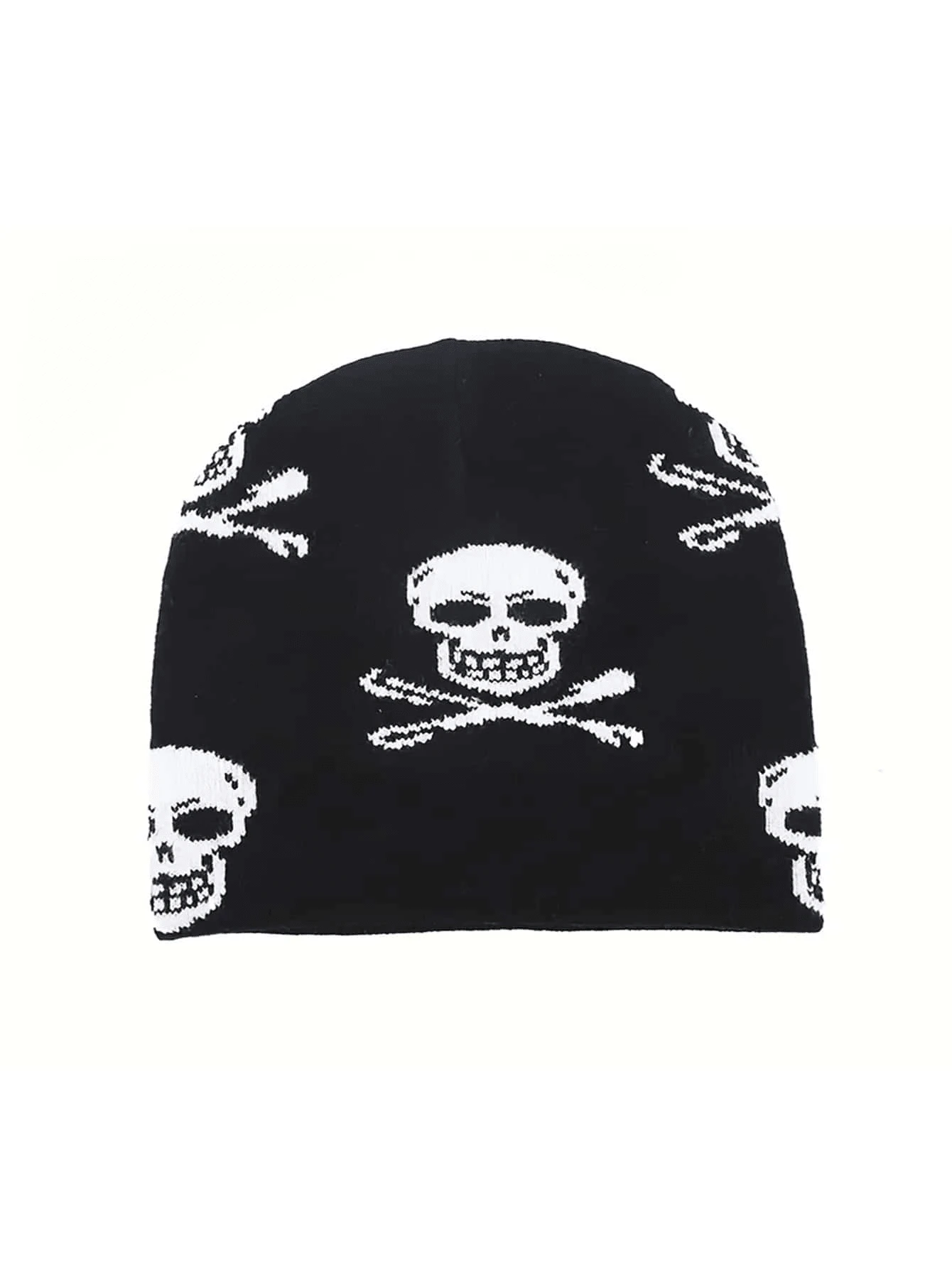 1 件男女通用骷髏針織帽,萬聖節戶外騎乘保暖無簷小便帽,附塗鴉細節,深色風格時尚壓克力羊毛帽