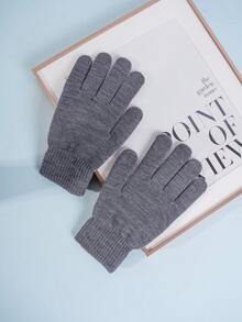 1pair Women's Solid Color Winter Warm Knit Gloves - Grey - View 2
