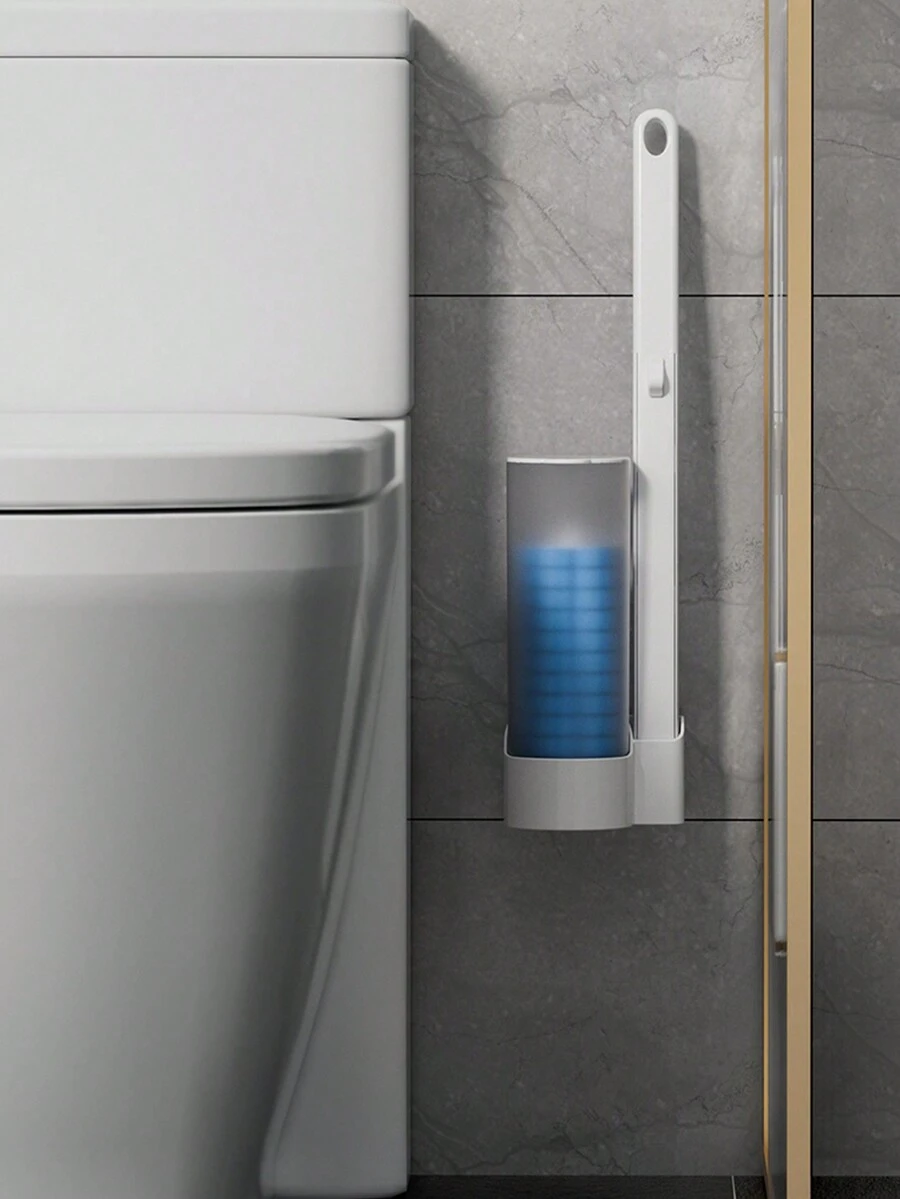 1套附6個一次性馬桶刷替換頭套裝,可溶解刷頭,家用長柄浴室馬桶清潔刷 - 白色 - 查看 1