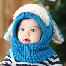1pc Unisex Baby Knitted Balaclava Hat, Warm Winter Full Face Coverage Knit Beanie - Blue - View 1