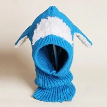 1pc Unisex Baby Knitted Balaclava Hat, Warm Winter Full Face Coverage Knit Beanie - Blue - View 3