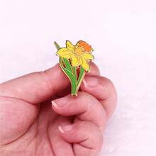 黃色水仙徽章別針,草本植物金屬胸針,女裝、包包、diy 裝飾工藝品、節日禮物 - 黃色 - 查看 3