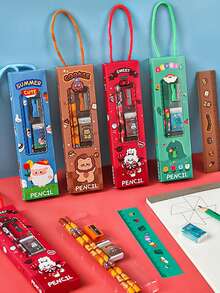 5pcs/set Cartoon Stationery Set, Including 1pc Multifunctional Pencil - Green - View 2