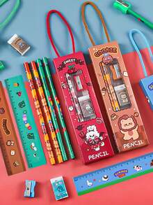 5pcs/set Cartoon Stationery Set, Including 1pc Multifunctional Pencil - Green - View 5