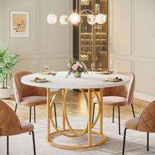 Tribesigns Modern Round Dining Table For 4, 47 Inch White Kitchen Table With Gold Base, Wood Dinner Table Coffee Table For Home Dining Room, Kitchen, Living Room, Apartment, Cafe, Decor Home Furniture - Trắng + Vàng - Xem 9