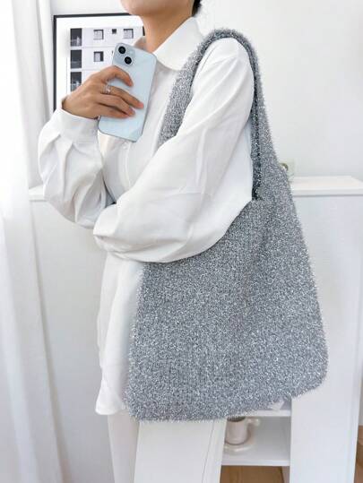 ENBEI 轻便、便携、时尚、简约的钩针编织包，饰有闪亮细节，闪亮针织晚宴包，女士闪亮手提包，奢华女士手提包，女士手拿包，适合派对、婚礼、伴娘、晚宴等场合，优雅女士之选，适合少女、女大学生、工作、商务、通勤，母亲节礼物，送给妈妈的礼物。