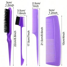 ikt 4入組紫色髮型梳套裝拉絲梳尾梳雙面梳邊刷,用於邊緣刷和背部刷,梳理和滑順女性嬰兒頭髮,1入髮蠟條適用於毛躁頭髮 - 紫色 - 查看 6