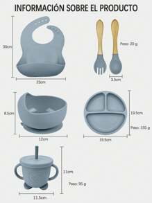 Set 5pcs Kit Para Comida Para Bebés Babero Cuenco De Silicona Cubiertos