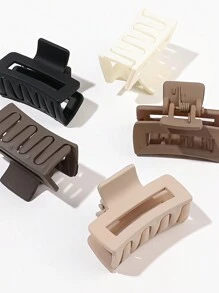 4 件/5 件秋冬卡其色哑光镂空方形发夹，简约甜美少女设计