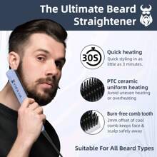 VIKICON Beard Straightener, 30s Quick Heat Beard Brush For Men, Mini Hair Straightening Combs W/Negative Ions, Portable/Fast/Anti-Scalding Hot Styling Tool For Long Medium&Short Beard, Gift For Men - Blue - View 2