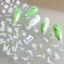 Adhesivo 5d Para Decoración De Uñas Con Corona De Flores En Relieve, Espiga De Arroz, Flor, Rama, Hoja Verde, Corazón, Burbuja Azul, Letras En Inglés - Blanco - Ver 6