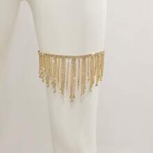 1 pieza Cadena de pierna sexy con diseño geométrico de flecos con strass personalizada y de moda para fiestas y discotecas para mujeres - Dorado - Ver 2