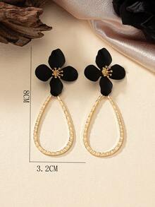 1 đôi Hấp dẫn & Đúng mốt & Linh hoạt Kim loại Được Sơn Hình học & Hoa Dangle Hoa tai - màu đen - Xem 5