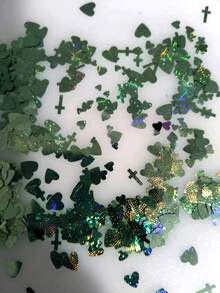 Mixed Design & Size Green Heart Shaped Nail Art Decoration With Grid Pattern - Green - View 6