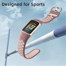 可用於fitbit Charge 5/charge 6的運動矽膠錶帶,防水柔軟可調節透氣運動錶帶 - 粉砂色 - 查看 3