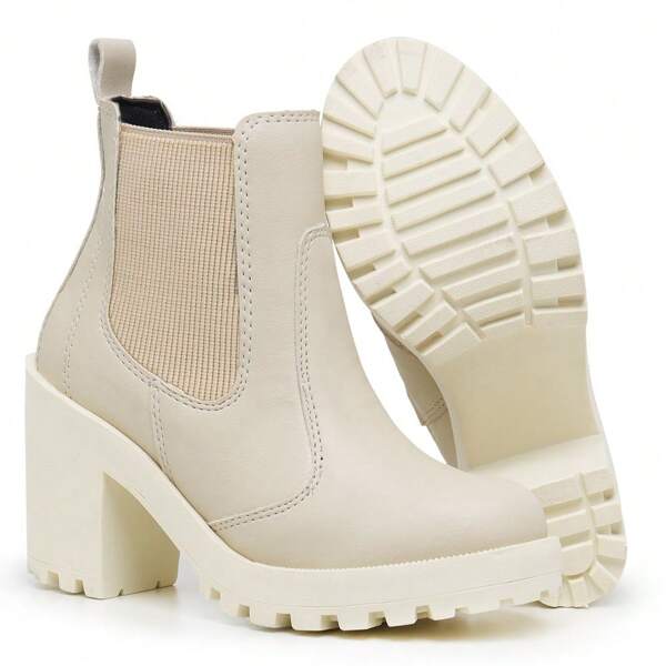 Bota Coturno Feminino Salto Médio Tratorada Elástico
