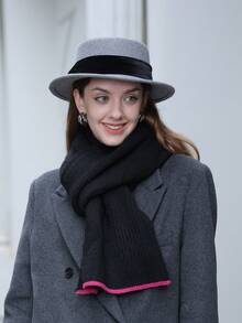 1入女士秋冬新款時尚多用途韓式色塊扭結針織圍巾,冬季保暖 - 黑色 - 查看 3