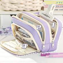 1只女生大容量美學鉛筆盒,帶有大學風格,可愛的文具拉鍊袋,適合學生的學習用品 - 粉色 - 查看 5