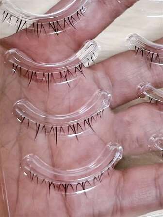 5 对纤细下假睫毛，带透明茎簇状下睫毛条，自然条状睫毛，睫毛，睫毛，假睫毛