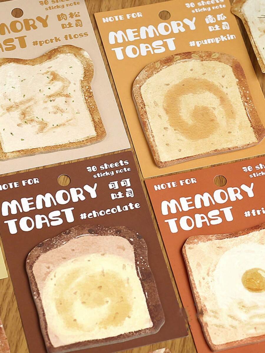 4pcs/Pack Simple & Funny Memory Bread Shaped Notepads For Students Memo And Messages, Ins Design - Yellow - View 1