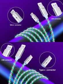 1 Piece Of 5a Fast Charging Streamer Data Cable, Giving You A Better Atmosphere Experience. It Can Be Used In Cars And Homes. - Multicolor - View 9